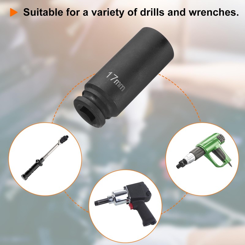 sourcing map Deep Impact Socket 3/8" Square Drive by 17mm