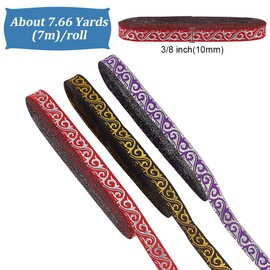 HOBBIESAY 3 Colors Jacquard Trim 3/8 Inch Vintage Embroidery Ribbon Ethnic Jacquard Ribbon Boho Jacquard Ribbon Trim for Sewing Handmade Bag Clothing Decoration,7.66 Yards/Color
