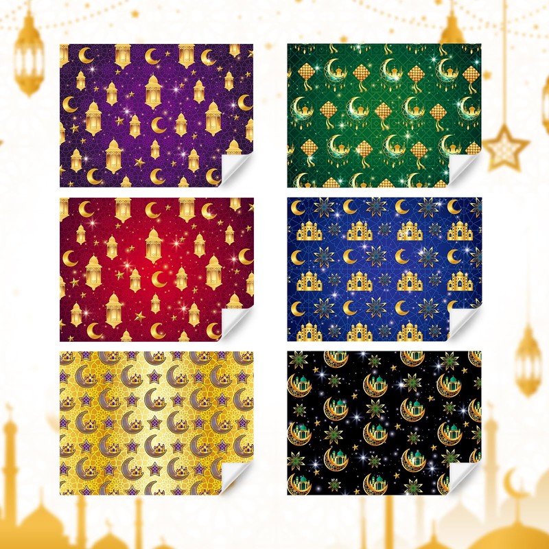 Eid Mubarak Wrapping Paper, 6 Sheets 6 Styles Eid Mubarak