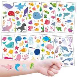 Kids Ocean Tattoos for Birthday Party Favors Bags Fillers, 100+ Marine Temporary Tattoo Waterproof Fake Tattoo for Girls Boys