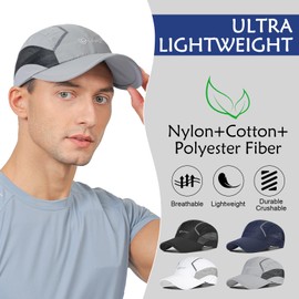 AYPOW Unisex Quick Drying Baseball Cap, Fashionable Lightweight Foldable Breathable Mesh Outdoor Sports Cap, Reflective Adjustable Baseball Cap, Sun Hat, Pack of 2, Light Grey + Royal Blue
