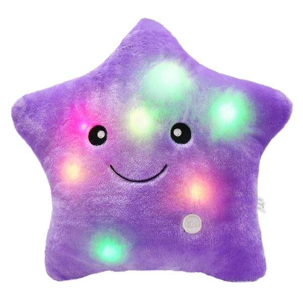 WEWILL Creative Twinkle Star Glowing LED Night Light Plush Pillows Stuffed Toys (Purple)