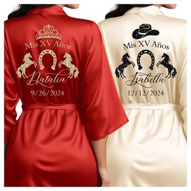 Charro Quince Robes, Mis XV Anos Robe with Rancho Design, Custom Quinceanera Robes for Getting Ready