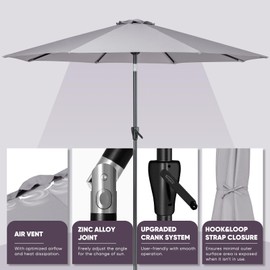 Tempera 10ft Patio Market Outdoor Table Umbrella with Push Button Tilt and Crank,Large Sun Umbrella with Sturdy Pole&Fade Resistant Canopy,Easy to Set, Grey