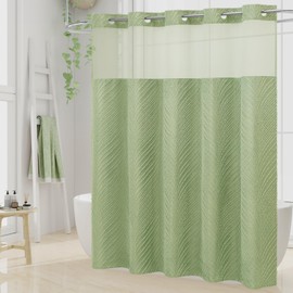 Craidlela No Hook Sage Green Boho Shower Curtain and Liner Set, Modern Cloth Shower Curtain with Snap in Liner, Hotel Style with See Through Top Window Shower Curtains for Luxury Bathroom Decor, 72x74