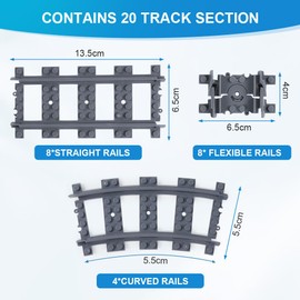 HOTUT City Rails, Pack of 20 City Train Rails Set, Building Blocks Train Rails Set, Compatible with the Market Leader, Toy Railway Rails for Girls and Boys Gift