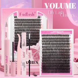 Fadlash Mink Segment Lash Clusters Bond and Seal Kits Custom Logo Diy Lash Extension Kit Private Label Fluffy Cluster LashesFalse Eyelashes Style: Natural Long, length: Mix, color: Black, package: RR-40D-07-D-12-18mm