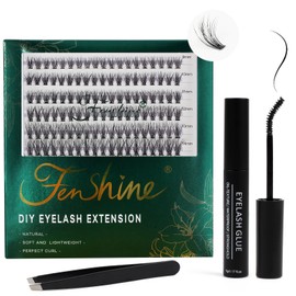 Fenshine Cluster Lashes, Individual Lashes, Wide Stem C/D Curl, 9-15 mm Length, DIY Eyelash Extension Kit, Individual Soft False Lashes for Personal Use at Home (SF07, Mix 9-15 mm)