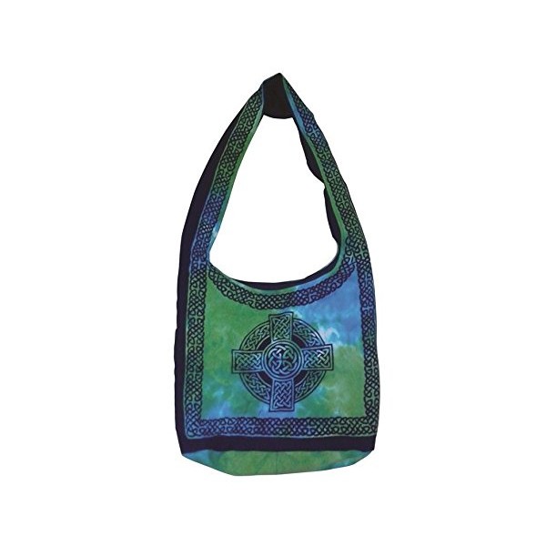 Handmade 100% Cotton Celtic Cross Hobo Bag Flat Bottom 15"