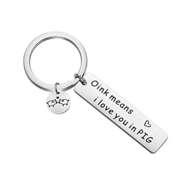Pig Couple Keyring Pig Gift Pig Keyring Oink Means I Love You In Pig Piggy Keyring Animal Keyring Gift for Boyfriend Husband, Stainless Steel