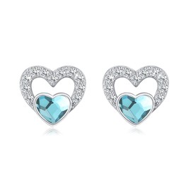 Heart Earrings for Women 925 Sterling Silver Heart Stud Earrings Heart Earrings 12 Birthstone Earrings for Women Austrian Crystal Earrings Christmas Earrings, Sterling Silver, Crystal