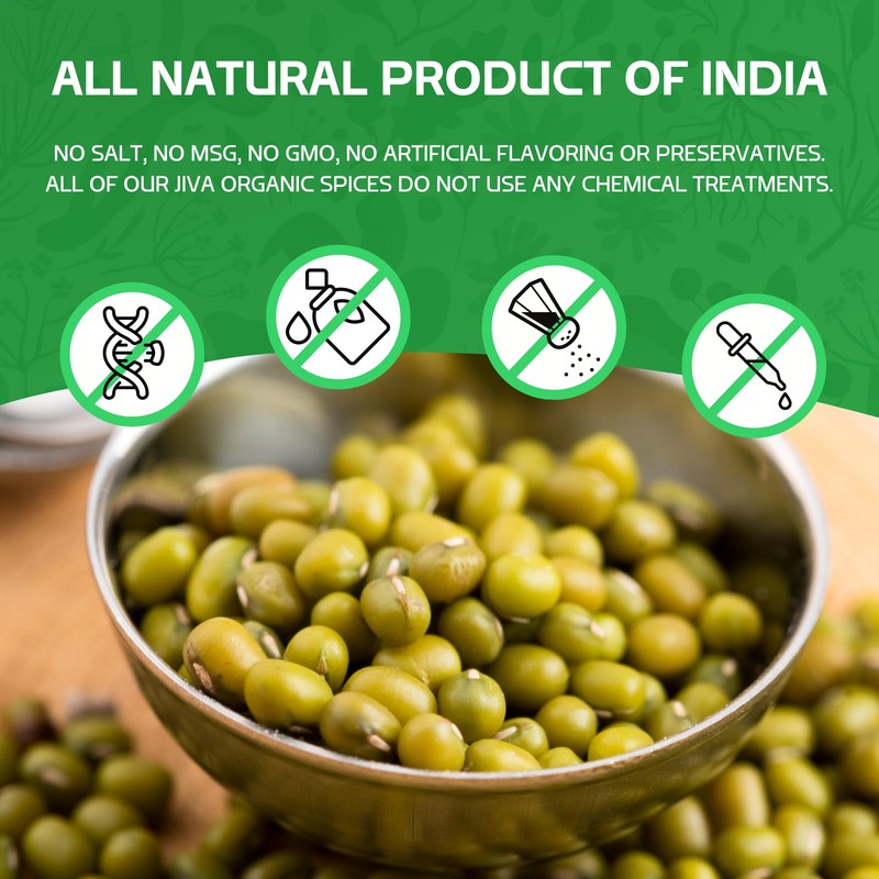 Jiva Organics Organic Mung Beans Whole 4 LB LARGE Bag