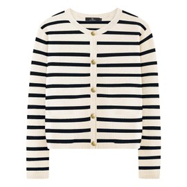 LILLUSORY Women's Striped Cardigan Sweaters Fall Outfits Clothes Fashion Trendy Long Sleeve Tops Casual Knit Lady Jackets Apricot Black M