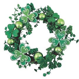 Fun Express St Patricks Day Decorations Shamrock Wreath - 13 Inch Spring Wreath for Front Door | Irish Decor for Indoor & Outdoor | Weather-Resistant Green Wreath for March Holiday Celebrations