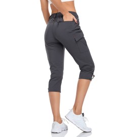 Flewolch Women's Hiking Cargo Pants Lightweight Outdoor Camping Capris Water Resistant UPF 50 with Zipper Pockets Grey