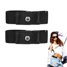 Larrel 2 Pcs Side Belts for Men, Adjustable Comfortable Mens Women Side Stretch Belt with PU Material Solid Elastic No Buckle Belt Women for Most of Pants Jeans