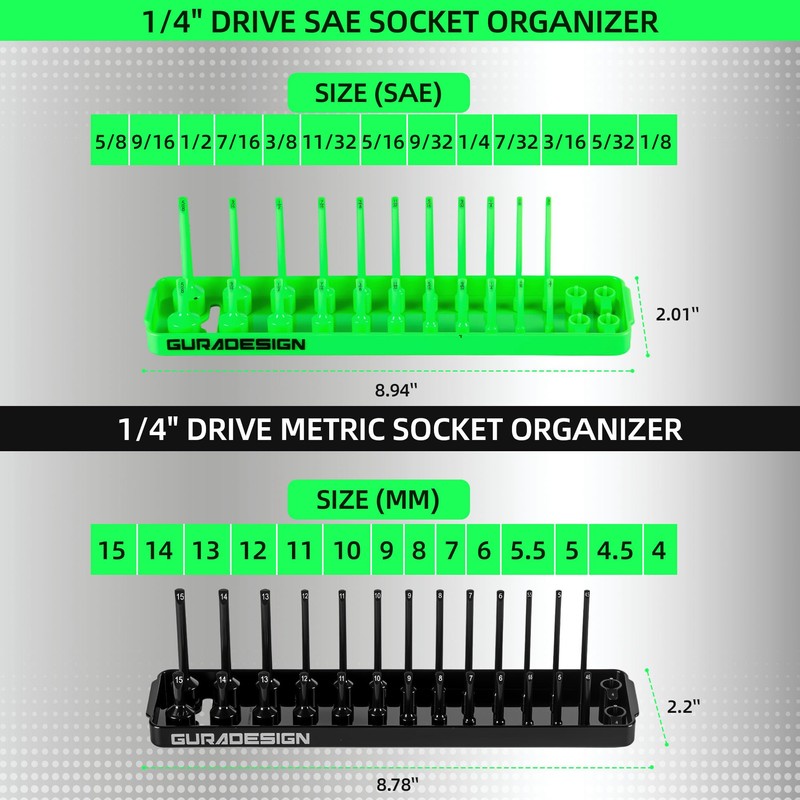 8PCS Socket Organizer Set, Socket Holder, 1/4", 3/8", 1/2" Metric