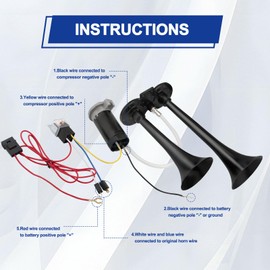 Yeoflagtrade 12V 150DB Truck Air Horn with Compressor 120 PSI, Universal Dual Trumpet Air Horn for Truck Chrome Zinc for 12V Vehicles Trains Lorries Cars Boats (Black)