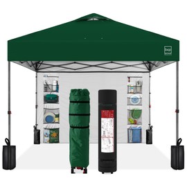 Best Choice Products 10x10ft Easy Pop Up Canopy w/Side Wall, 10 Pockets, Portable Carrying Case, 1-Button Setup, 4 Weight Bags - Forest Green