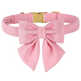 Maca Bates Dog Collar with Pink Bow Bowtie for Dogs Solid Colors Sailor Bow Tie Adjustable Breakaway Girly Cherry Collars Birthday Gift for Small Medium Large XL Girl Female Boy Male Puppy Pet
