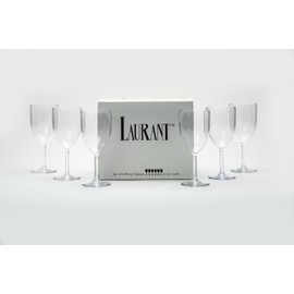 LAURANT Plastic Wine Glasses Crystal Clear Premium BPA free Reusable Handwash Only Suitable for Parties BBQs Picnics Pool Side Weddings Made in USA (12 oz, Set of 6)(CLEAR POLYSTYRENE) Thick Plastic