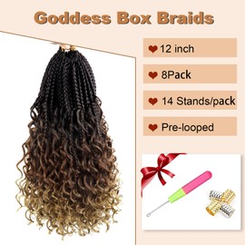 Goddess Box Braids Crochet Hair With Curly Ends 12 Inch Bohomian Box Braids Crochet Braids 8 Packs 3X Crochet Braids Synthetic Braiding Hair Extension for Black Women (12 Inch (Pack of 8), 4-30-27)……