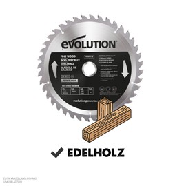 Evolution FW185TCT-40 - 185mm Fine Wood Saw Blade - 40 Tooth Carbide Tipped Saw Blade Delivers the Smoothest and Fastest Cuts in Plates, Plywood and Hardwood
