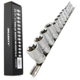 HASKYY Torx Socket Set 14-Piece E-Profile External Torx Socket Spanner Set E4-E24 1/4 3/8 1/2 Inch Socket Spanner Inserts Square on Rail