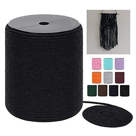 Macrame Cord 4mm x 240Yards (722Feet), Colored Cotton Macrame Rope - 3 Strands Twisted Colorful Macrame Cotton Cord for Wall Hanging, Plant Hangers, Gift Wrapping and Wedding Decorations, Black