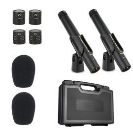happymusic CM2 Professional Pencil Condenser Brass Microphone Kit，Instrument Mic,Omni Cardioid and Super Cardioid Capsules for Ideal for Drums, Acoustic Guitar, Piano, Woodwind and Percussion