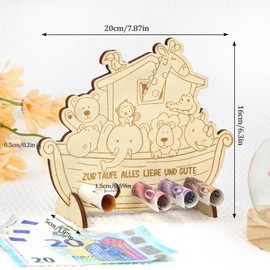 Christening Money Gift, Wooden Noah's Ark, Christening Gift for Boys and Girls, 20 x 16 cm