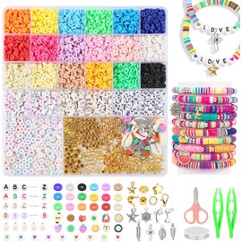 LISAPRO 5000+ Kit para Hacer Pulseras, Cuentas para Pulseras, 18 Colores Kit de Manualidades, Cuentas de Letras y Dijes, para Hacer pulseras y Manualidades, Regalo Creativo Cumpleaños Navidad