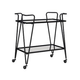 Linon Gina Silver Mid Century Bar Cart with Mirrored Shelves