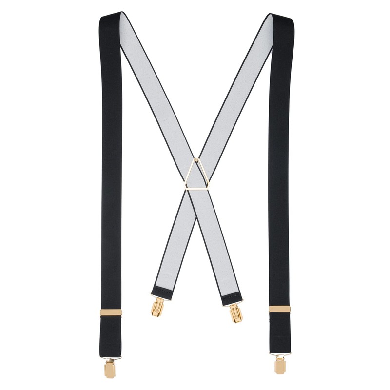 MANDITTIONS XL Black Trouser Braces with 4 Gold Clips 35mm
