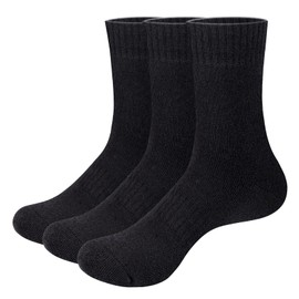 YUEDGE Men's Wool Socks Cozy Black Thermal Socks Thick Fleece Warm Socks Winter Welly Work Boot Socks For Men Size 4-8, 3 Pairs