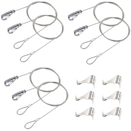 IDGGDI 6 Pack Picture Rail Hooks and Wire Hanging System, 6.5 Ft Wire Cables, Adjustable Hooks & Stainless Steel Picture Molding Hangers for Wall Picture, Exhibition, Art Gallery Display