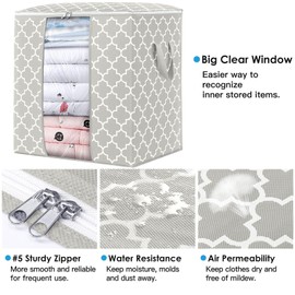 WISELIFE Storage Bags 3 Pack/100L Large Blanket Clothes Organization and Storage Containers for Comforters,Bedding, Foldable Organizer with Reinforced Handle, Clear Window, Sturdy Zippers,Lvory