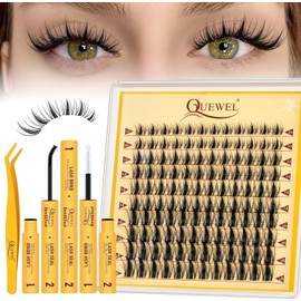 QUEWEL DIY Lash Extension Kit, 10-18mm Lash Clusters with Lash Bond and Seal Waterproof, pinzas para pestfáciles de usar para principiantes DIY...    