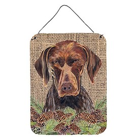 Caroline's Treasures SC9035DS1216 German Shorthaired Pointer Faux Burlap and Pine cones Wall or Door Hanging Prints Aluminum Metal Sign Kitchen Wall Bar Bathroom Plaque Home Decor Front Door Plaque, 1