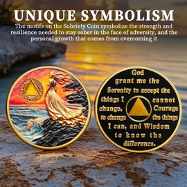 Affirmation Sobriety Coin - Coastal Woman AA/NA Chip Medallion with Serenity Prayer - Narcotics & Alcoholics Anonymous Recovery Gift for Sober Women & Men