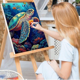Bowetile Framed Paint by Numbers Sea Turtle for Adults Beginners, Adults' Paint-by-Number Kits, Easy Adult Paint by Number Kits on Canvas, Acrylic Animals Number Painting for Home Decor, 8x12in