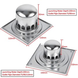 Floor Drain, Stainless Steel Floor Drain Anti‑Odor Bathroom Floor Drain Large Caliber Waste Gate Shower Drainer for Home Kitchen(150 * 150mm)