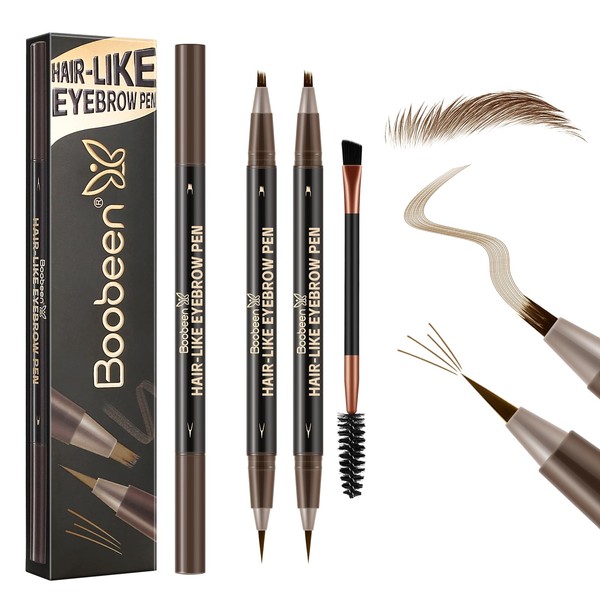 Boobeen 2pcs Waterproof Eyebrow Pen，Dual-Ended Eyeliner Microblading Eyebrow Pencil for
