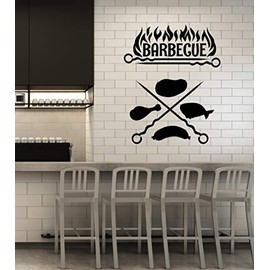 Vinyl Wall Decal Barbecue Cooking BBQ Grill Bar Meat Sausages Stickers Mural Large Decor (g1596) Black
