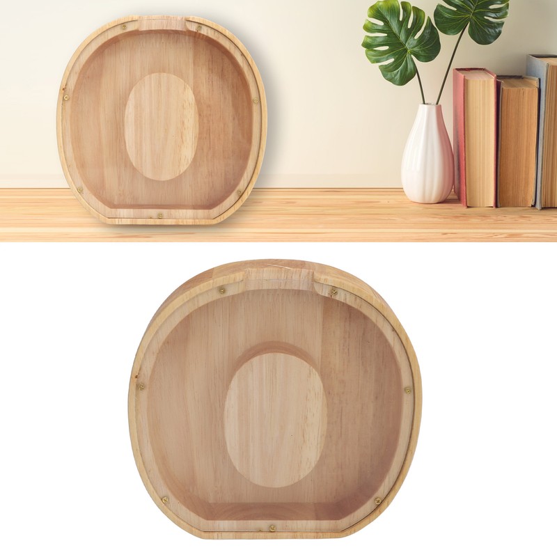 Letter Shaped Piggy Bank Wooden Transparent Panel Portable O Shaped