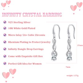 Infinity Dangle Earrings Silver Infinity Drop Earrings for Women Whtie CZ Diamond Earrings Dangle Drop Earrings Sterling Silver Infinity Drop Earrings for Women Blue Diamond Dangling Hook Earrings