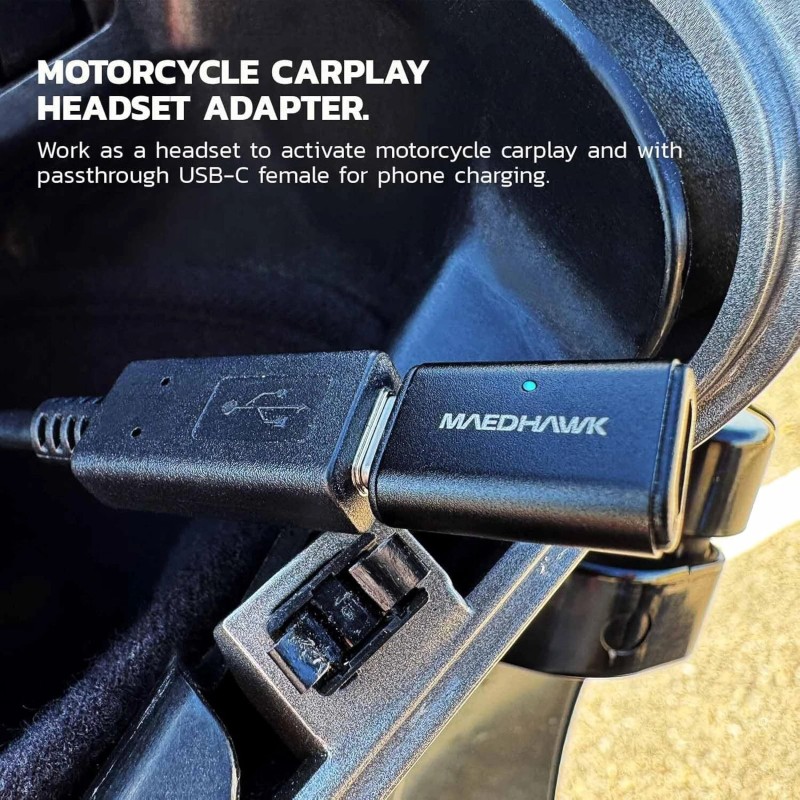 Universal Bypass Motorcycle CarPlay Bluetooth Headset Adapter, Passthrough USB-C Port
