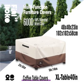 Finiboko Patio Ottoman Cover,40" L x 40" W x 23" H Square Patio Dining Table Cover for Outdoor Furniture,100% Waterproof 600D Heavy Duty Outdoor Table Cover,Beige&Brow