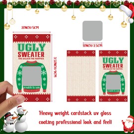 Outus 50 Pieces Christmas Scratch Off Cards Stickers Christmas Hawaii Party Games Vouchers Festive Raffle Tickets Holiday Business Prize Drawings for Kids Adults Families Events Groups (Ugly Sweater)