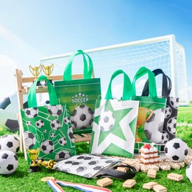 Sweetude 120 PCS Soccer Gift Bags Bulk Reusable Non Woven Football Soccer Goodie Bags with Handles Football Party Favors Supplies for Sports Theme Game Party Competitions Events 9.06 x 8.27 inch